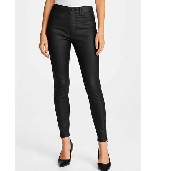Ted Baker Women’s Black Coated Skinny Pants Sz 30 X 29 Zip Hem Faux Leather Look - Picture 1 of 10